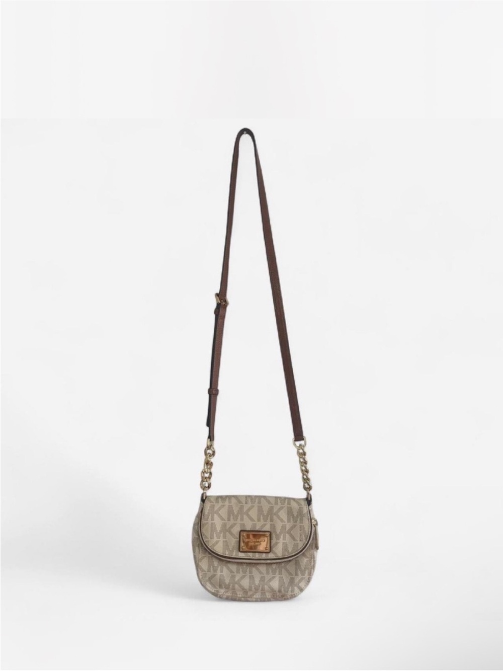 Michael Kors Beige and Brown Logo Crossbody Bag